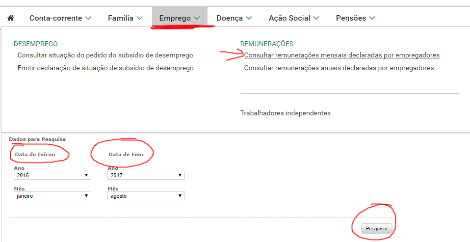 Consultar extrato de remunerações registadas na Segurança Social